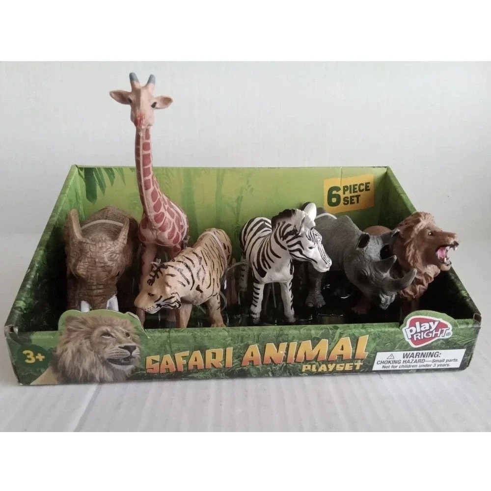Play Right Safari 6 Wild Animals Playset Tiger Zebra Elephant Rhino Lion Giraffe